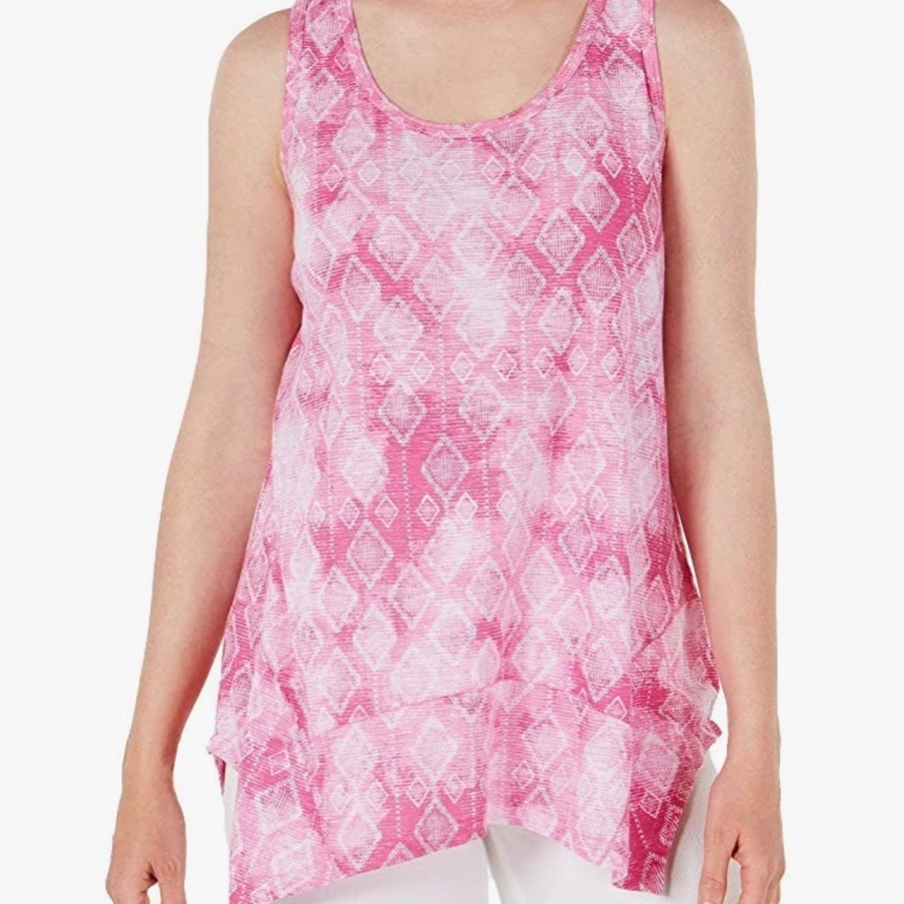 Style & Co Geometric Pink Scoop Neck Tank Top Small